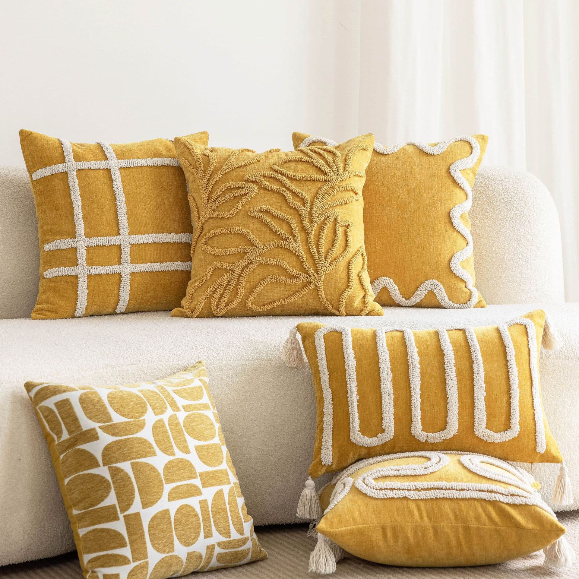 Yellow loop pile pillow cover, forest-style fresh pillow cover, car lumbar pillow cover, sofa living room backrest cushion cover wholesale