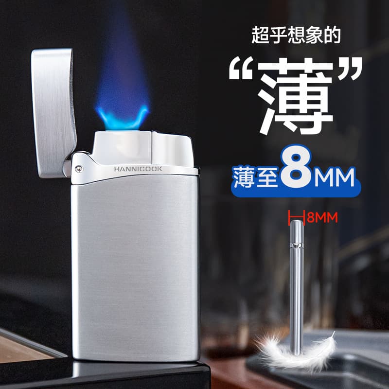 HANNICOOK Windproof Lighter Zinc Alloy Ultra-Thin Direct Jet Flat Flame Blue Flame Refillable Lighter Gift Box Set