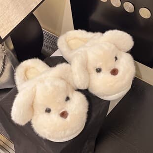 Cute Dog Closed-Toe Cotton Slippers Women Indoor Outdoor Warm Flat Non-Slip Women's Cotton Shoes 2026 Autumn Winter New Style