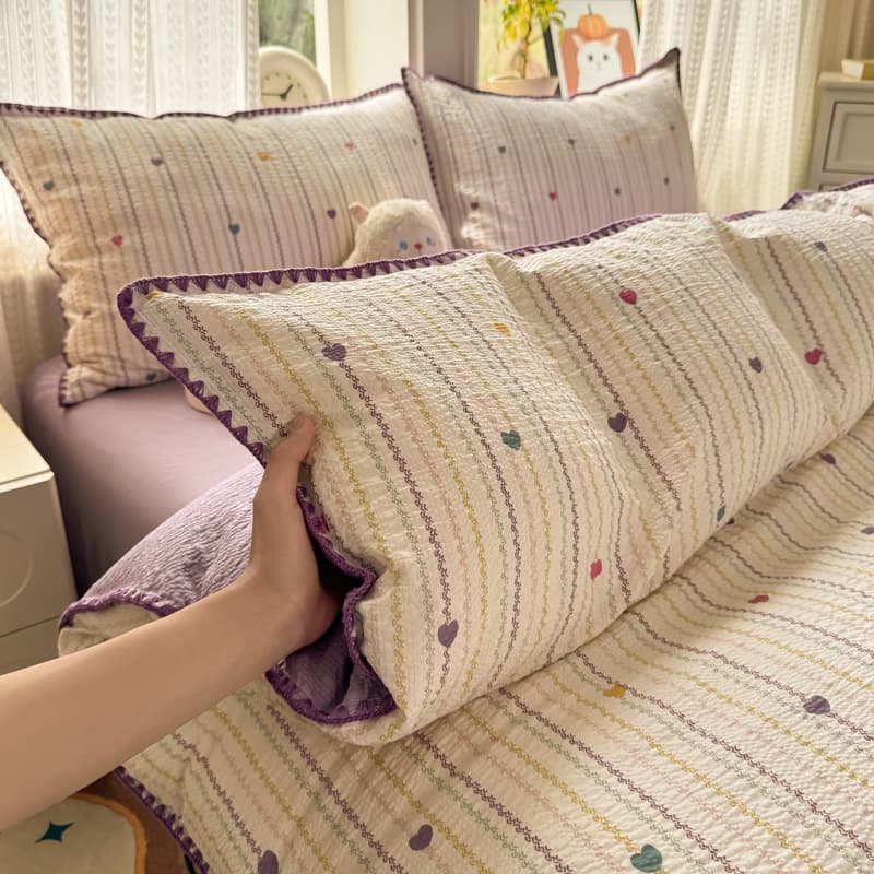 Shell-edged Class A mother-and-baby grade pure cotton four-piece set, small fresh triangular needle sheet and quilt cover, three-piece dormitory set for sleeping naked~
