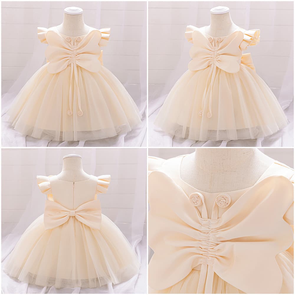 Girls 0-3 Years Birthday Party Christening Dress Baby Princess Tutu Dress with Large Bow
