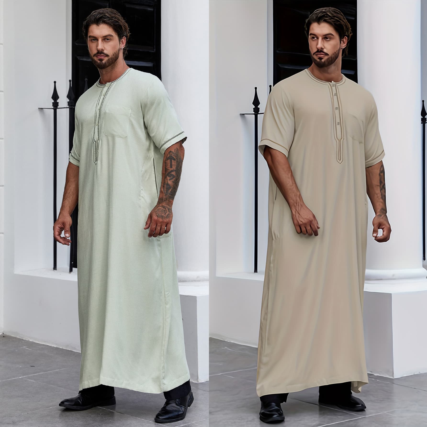 Turkish Men's Robe Solid Color Loose Button Shirt Men's Robe thobe 170-5