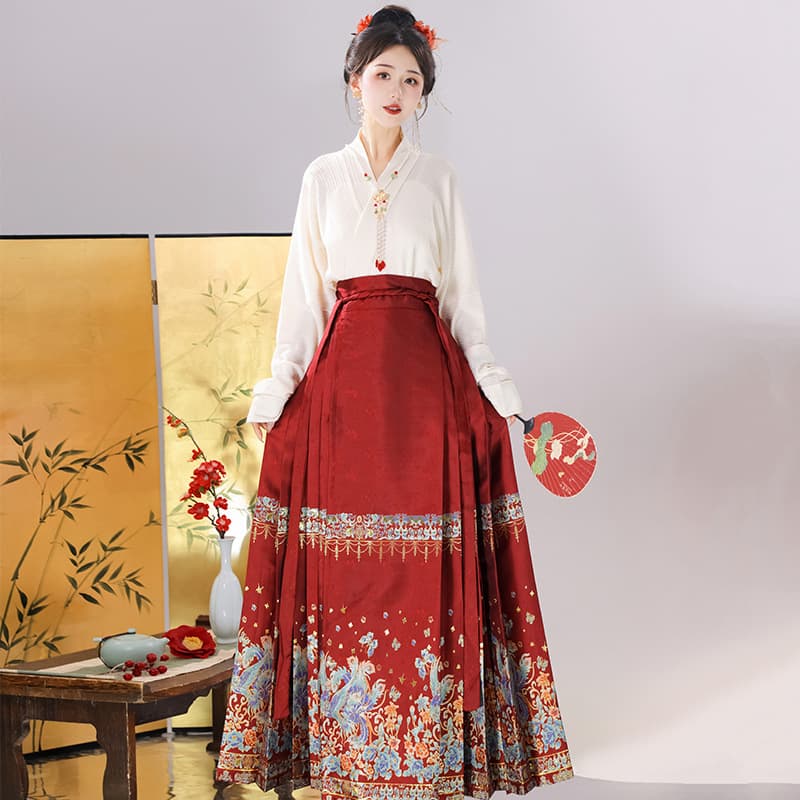 Horse Face Skirt Women's Set Hanfu Red Brocade Engagement Dress Chinese Style Modified Daily Commute Toast Dress Cheongsam