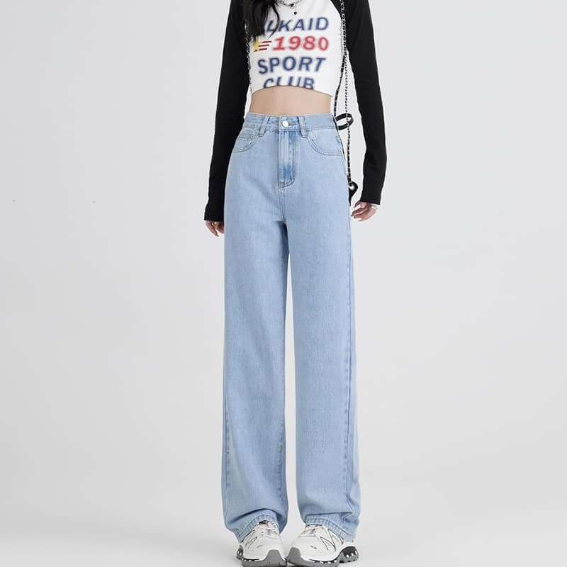 Casual Versatile Straight-Leg Jeans for Women Spring Fall New Korean Style Ins Slimming Wide-Leg Floor-Length Jeans