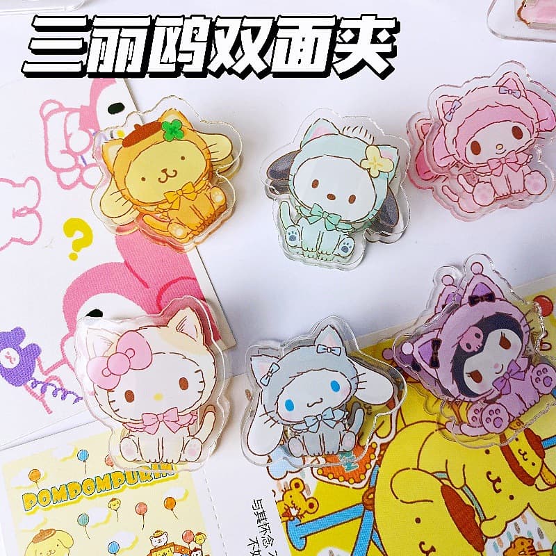 Carefully selected acrylic clips, office clips, cartoon-style high-appeal Sanrio, Kuromi, Pochacco-themed girly student PP clips.