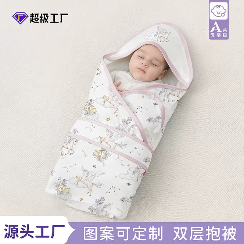 Newborn Summer Swaddle Blanket Baby Double-Layer Soft Breathable Wrap Newborn Swaddle Blanket with Hood for Delivery Room