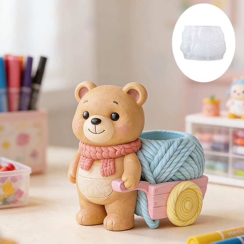 Bear cart creative succulent flower pot silicone mold decorative ornaments home desktop cartoon animal storage mold