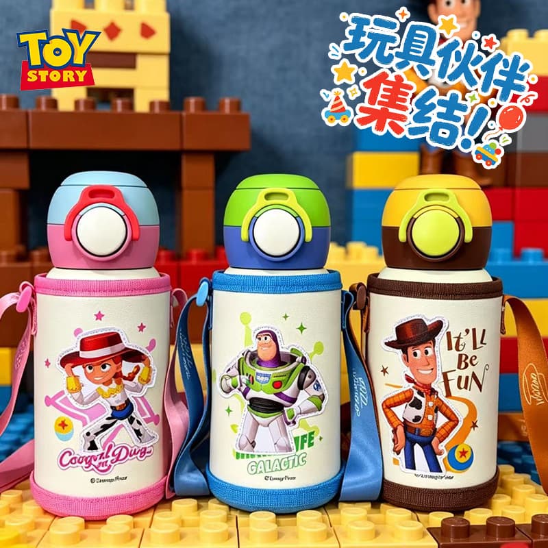 Cartoon Double-Drink Children's Insulated Cup with Cup Sleeve, Stainless Steel Anti-Fall Water Bottle for School Students