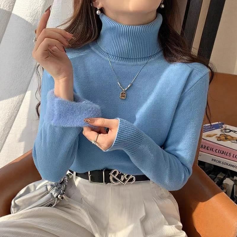 Turtleneck sweater women's autumn and winter thickened velvet all-in-one velvet bottoming shirt 2025 new yellow inner knitted top
