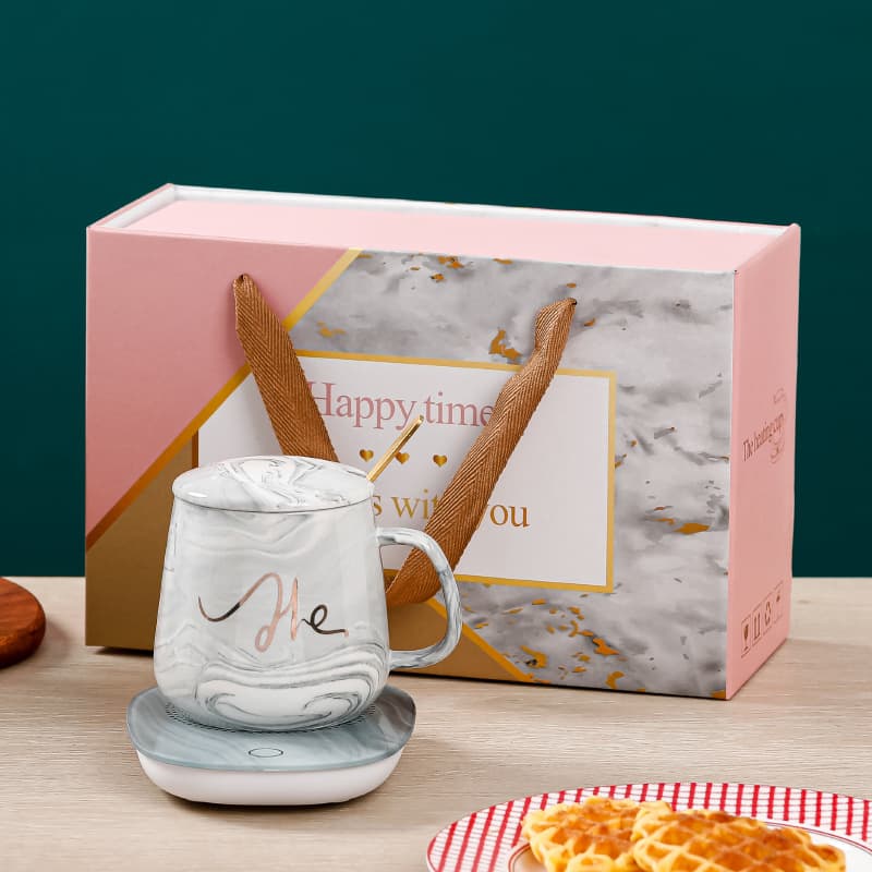 Creative Marble Texture Warm Cup 55°C Constant Temperature Ceramic Cup Set Advertising Employee Opening Gift Printed Logo