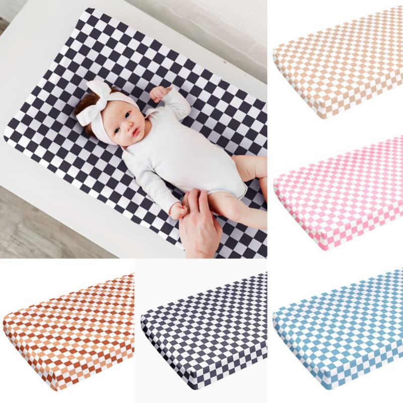 Cross-border baby plaid print touch massage table removable cover classic plaid soft elastic nursing table removable and washable cover
