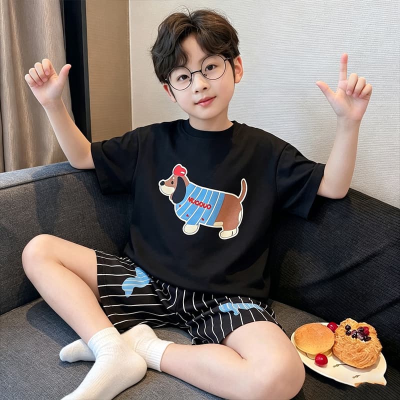 2026 New Children's Pajamas Boys Summer Thin Short-Sleeved Big Children Boys Teenagers Summer Home Clothing Set