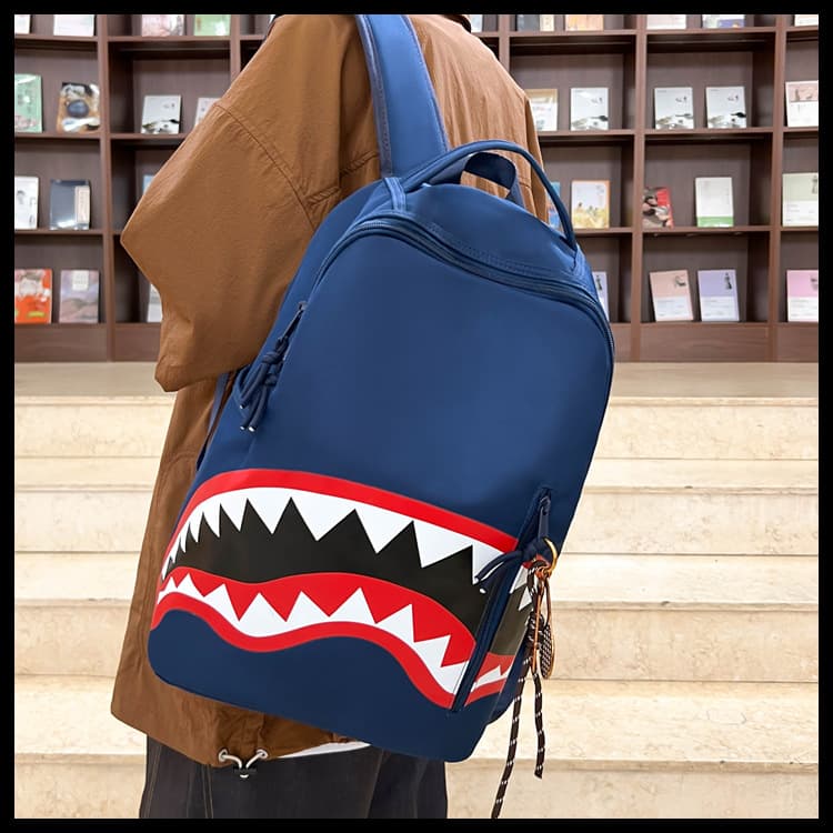 2025 New Shark Backpack American Style Graffiti Student Backpack Unisex Fashion Trendy Backpack