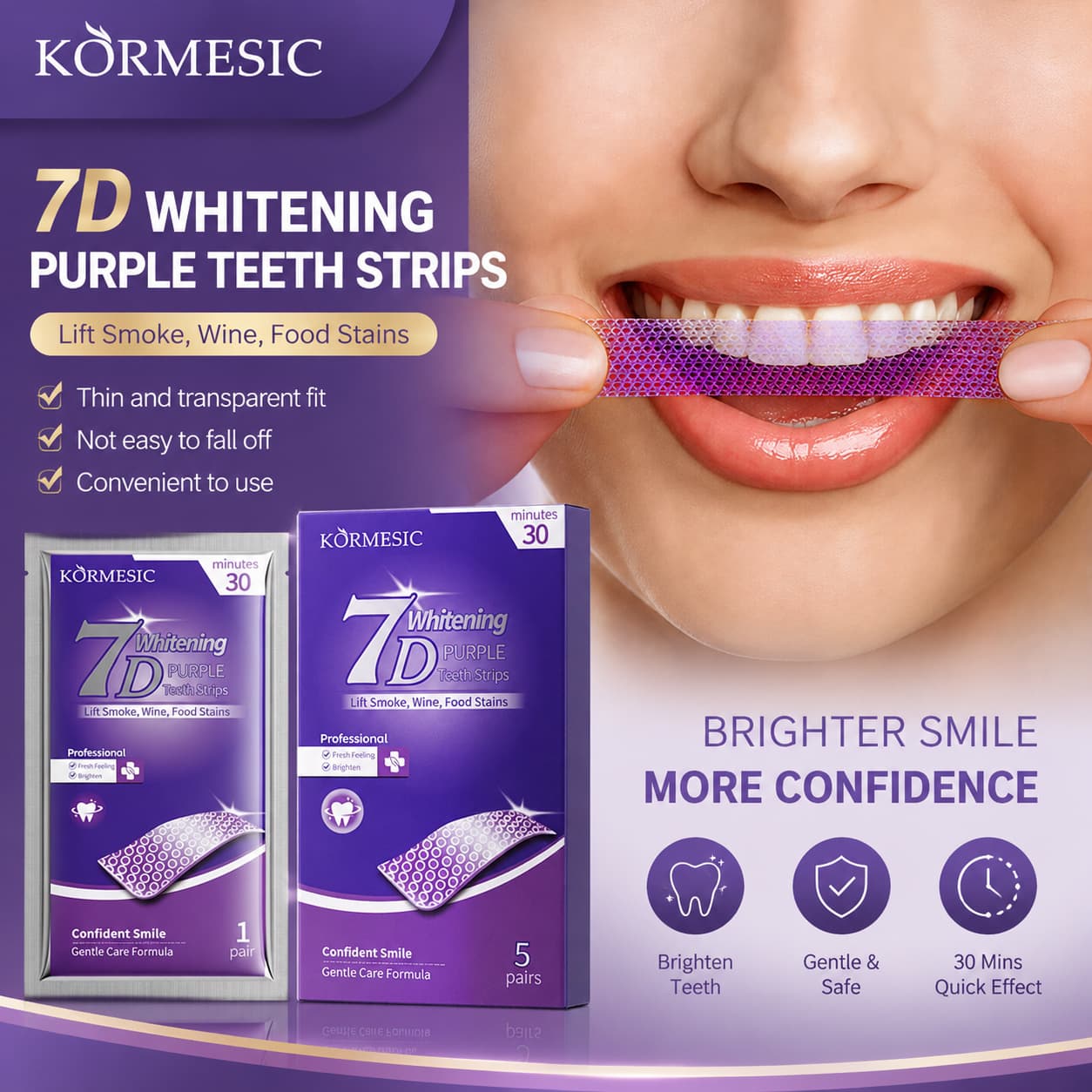 Cross-border KORMESIC Purple Brightening Tooth Patch Teeth Care OEM Wholesale Stock Available