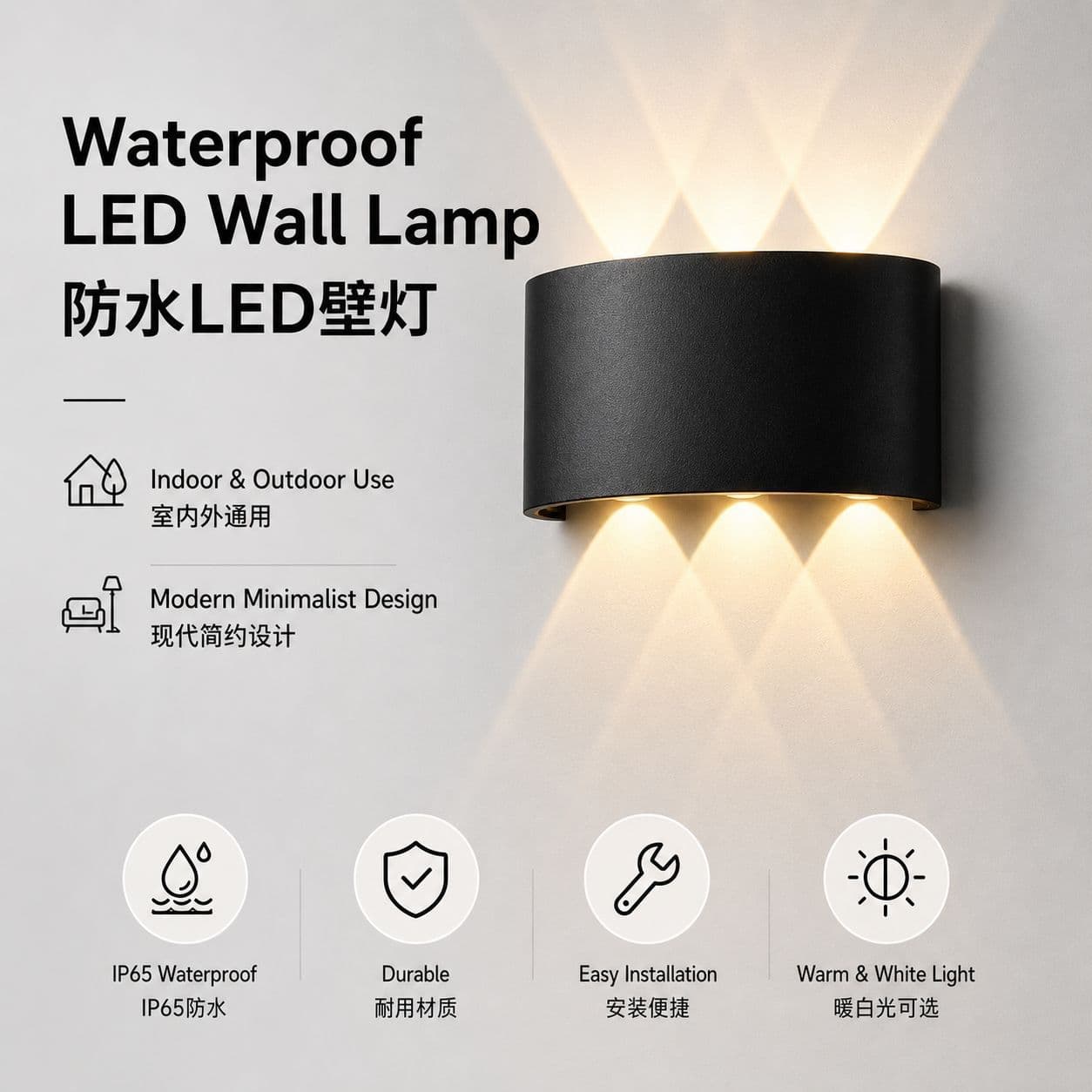 Source Factory Cross-border Wholesale Simple LED Waterproof Wall Light Indoor Bedroom Bedside Corridor Staircase Wall Lamp