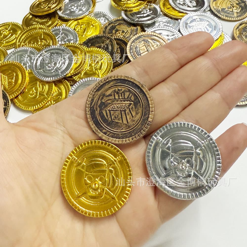 Children's Pirate Coin Treasure Hunt Game Coins Halloween Costume Props Plastic Money Pirate Treasure Coins