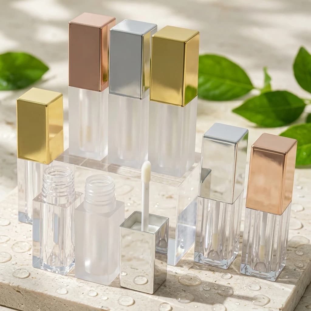 CY057 spot small brush head 5ML rose gold silver square liquid lip glaze oil lipstick lip gloss tube packaging material container