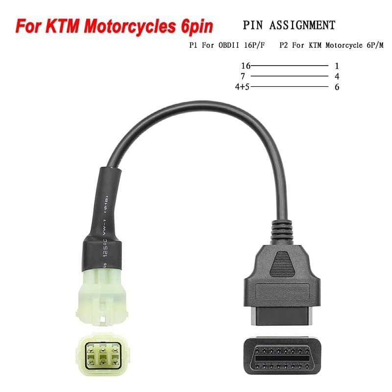 KTM 6-pin to OBD 16-pin adapter cable for Tune ECU