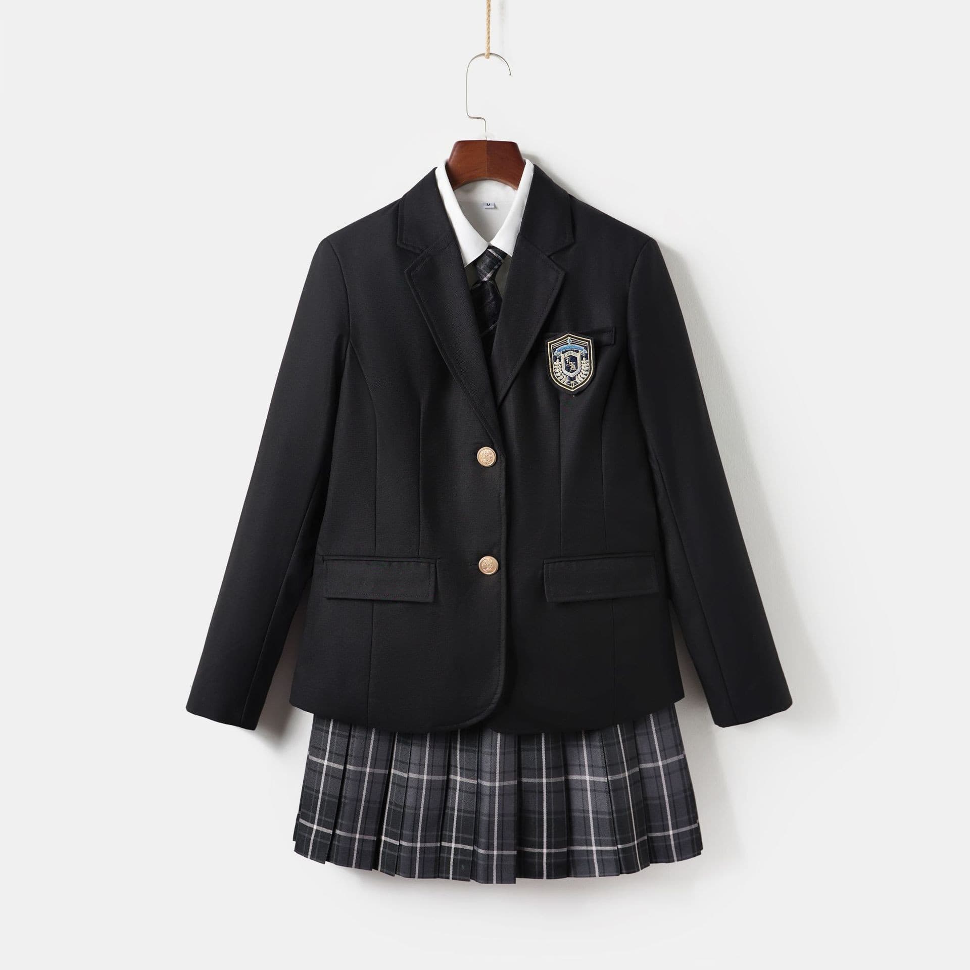 Wholesale JK uniform skirt, Japanese suit jacket, autumn/winter new school style navy blue suit three-piece set for women.