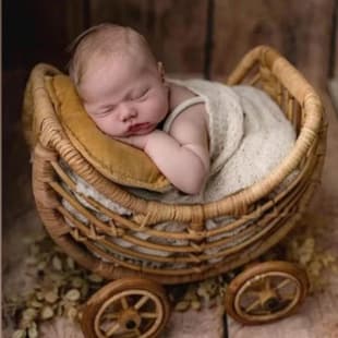 Handwoven Rattan Newborn Photography Prop Full Moon Shoot Woven Baby Basket Studio Portable