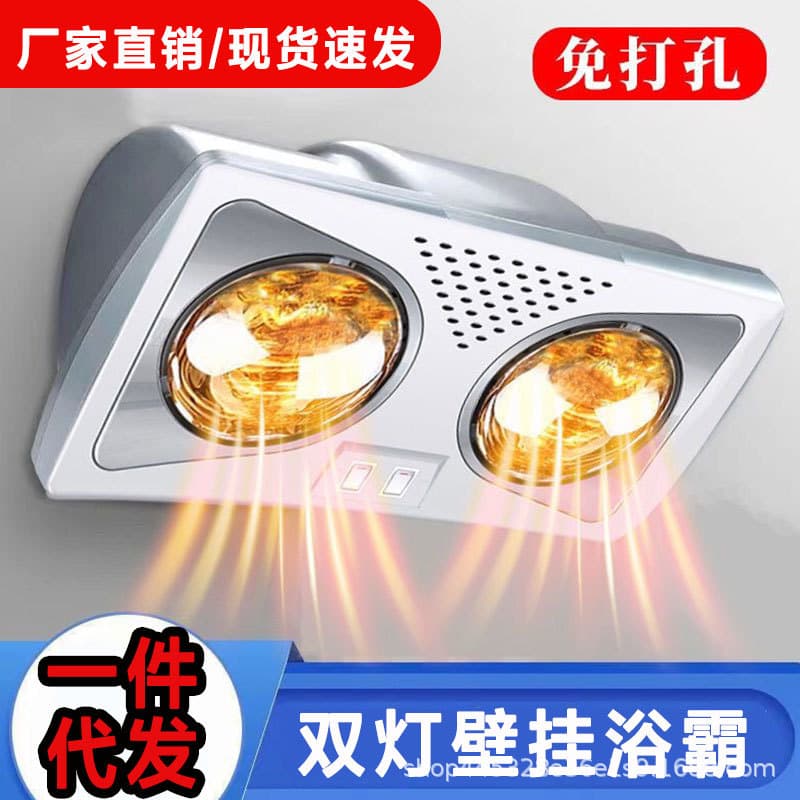 Drop Shipping for Household No-Drill Wall-Mounted Two-Light Heater, Old-Style Wall-Mounted Bath Heater, Waterproof for Bathroom and Toilet