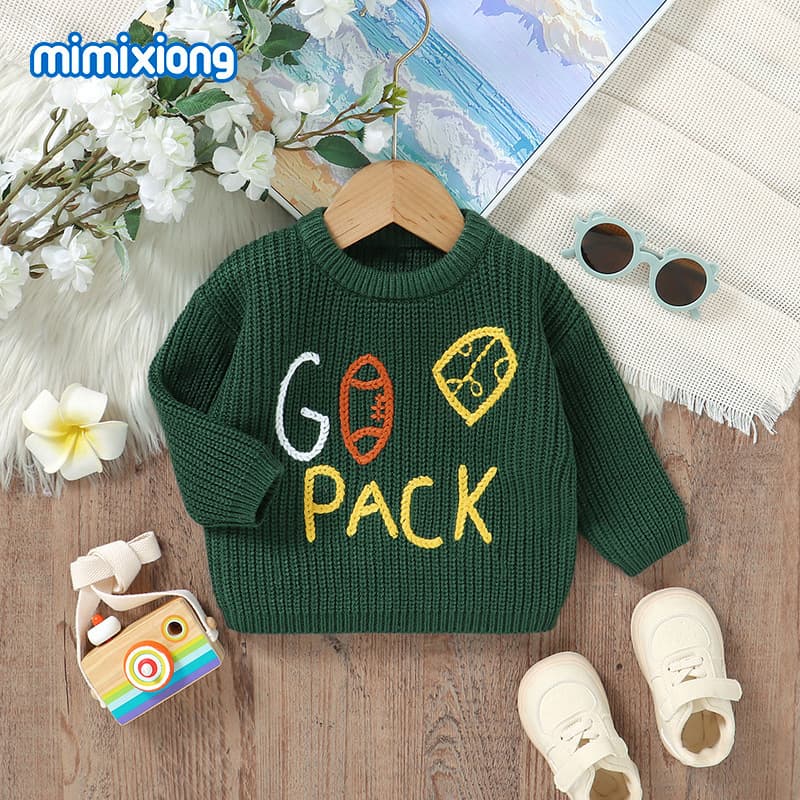 INS Hot Selling New Infant Knit Round Neck Letter Embroidered Top Sweater