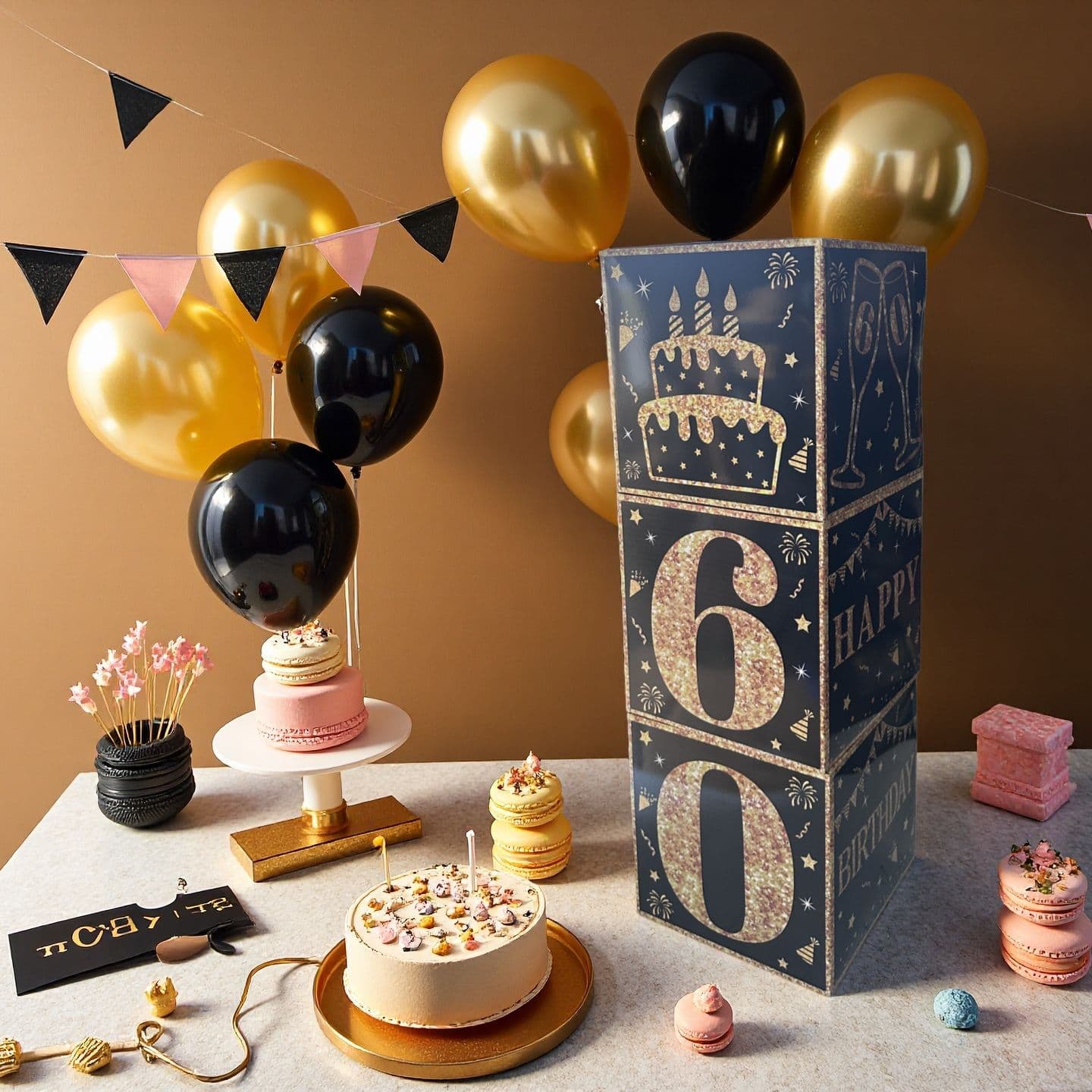 Cross-border Stock Black Gold First Birthday Box Balloon Party Theme Decoration Holiday Atmosphere Setup Surprise Props