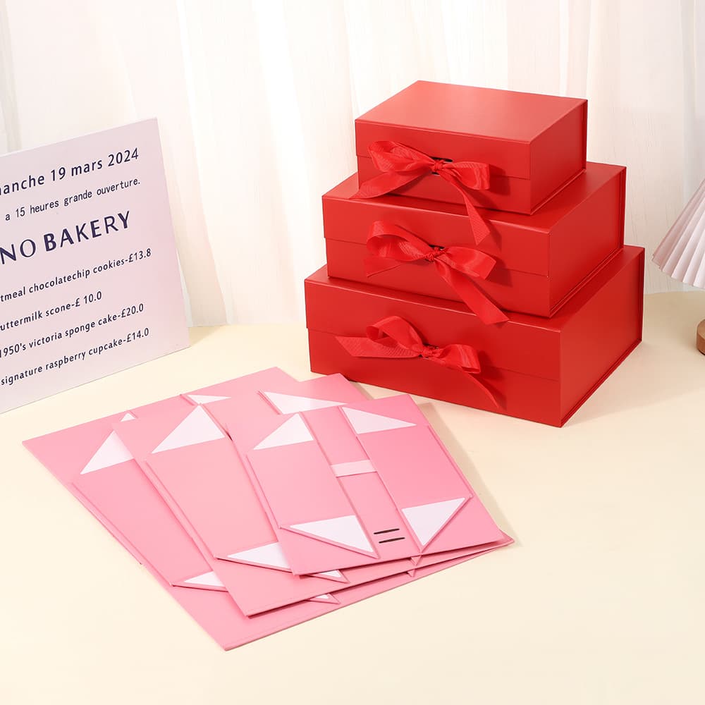 Customized one-piece folding box magnetic flip-top bow gift box holiday souvenir empty box packaging box gift box