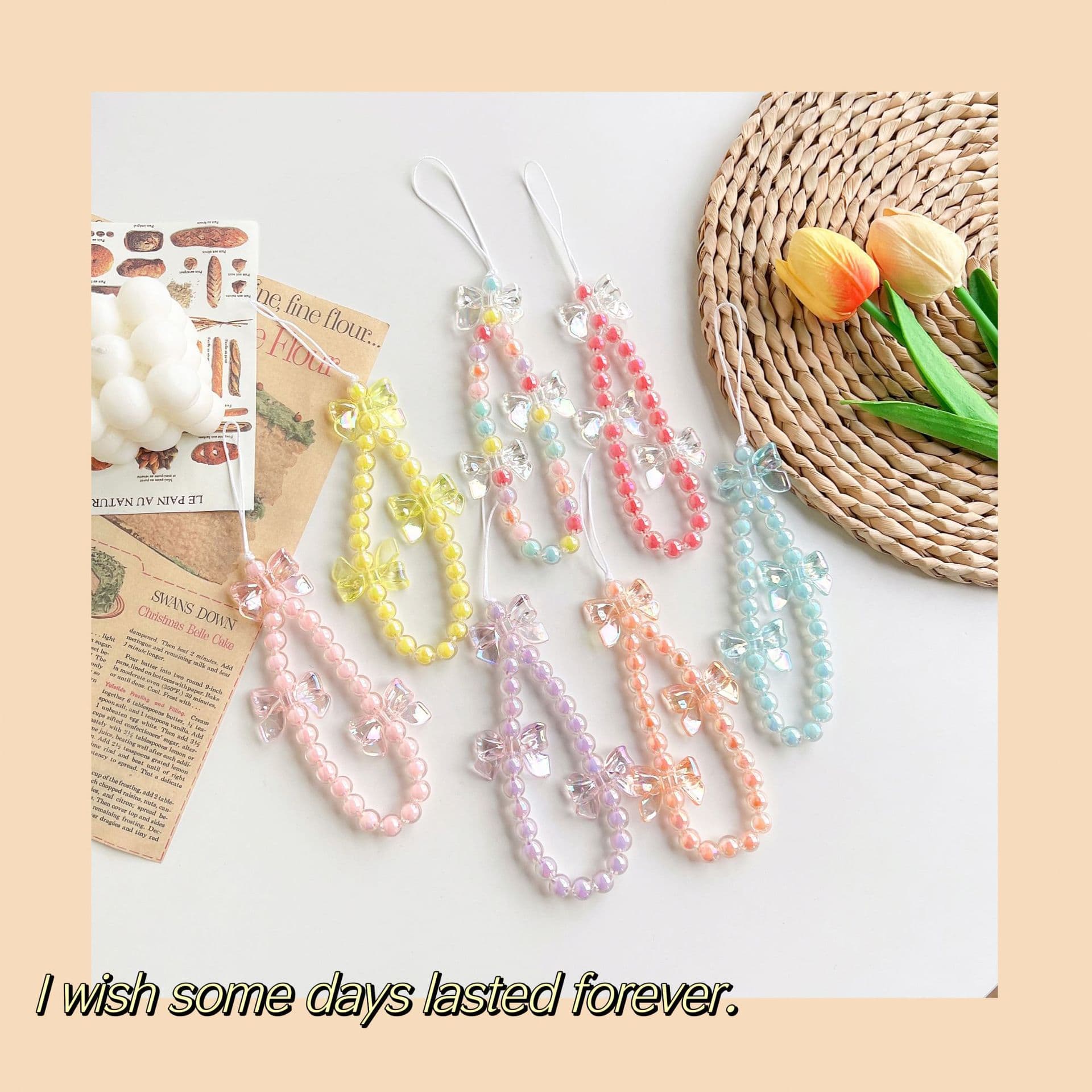 Soft, sweet and colorful bow crystal chain bracelet universal for all mobile phone cases lanyard keychain pendant for women