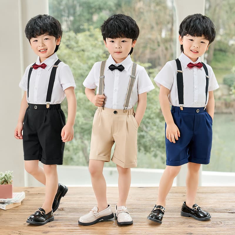 Baby boy's one-year-old dress suit summer style handsome British style suspender shorts flower girl birthday host performance costume