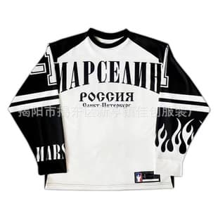 New Cross-Border Fashion Trend Mapceanh Letter Print Long Sleeve Long T American Retro New Japanese Style