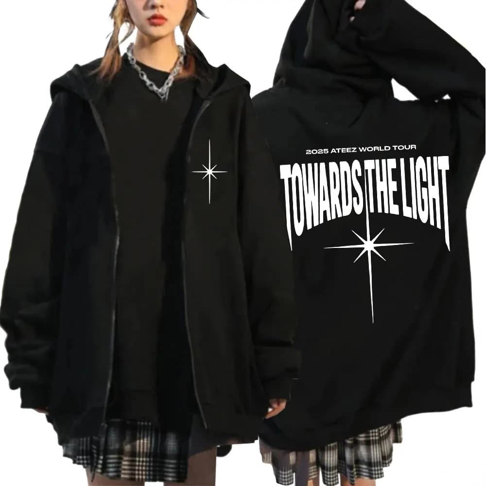 Cross-border Ateez World Tour To Lightweight Zip Hoodie Men Women Korean Kpop Zip Sweatshirt