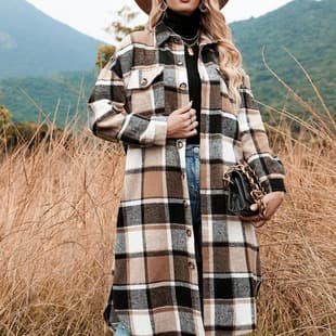 2026 Autumn/Winter European and American Chic Trench Coat Side Slit Notched Collar Loose Wool Plaid Coat Real Photo In Stock