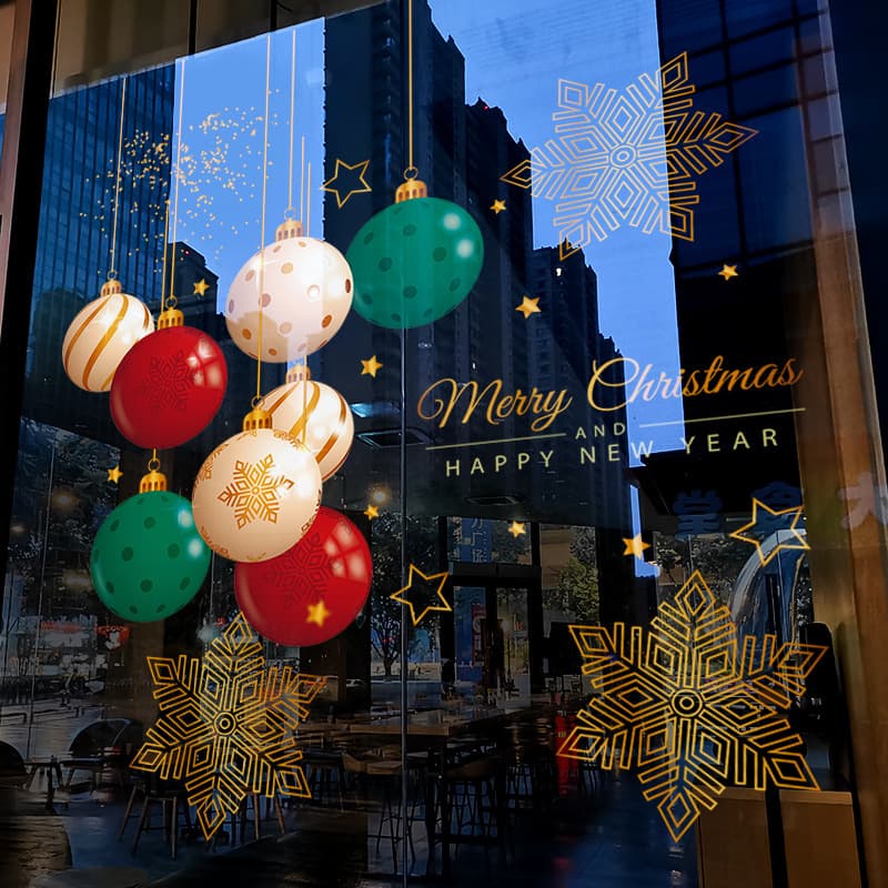 Christmas decorations, static cling window stickers, shop window stickers, door stickers, Christmas balls, ornaments, atmosphere decorations, window decorations