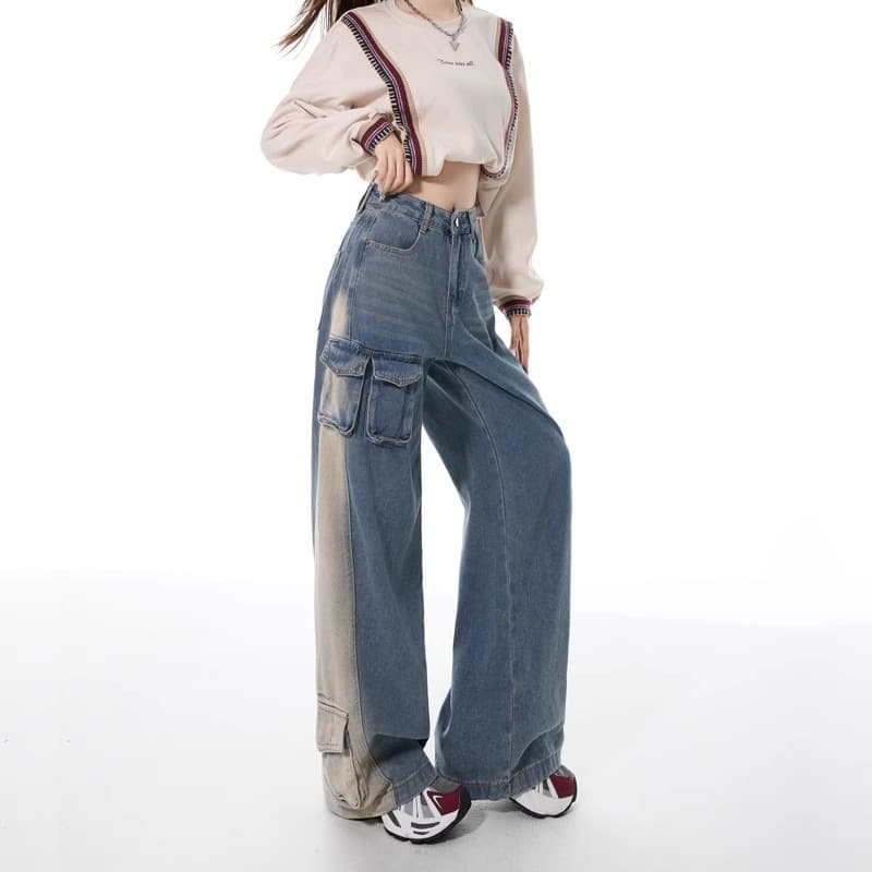 High-Waist Retro Wide-Leg Jeans for Women Summer New Loose Fit Slimming Pear-Shaped American Style Hip-Covering Straight-Leg Floor-Length Pants