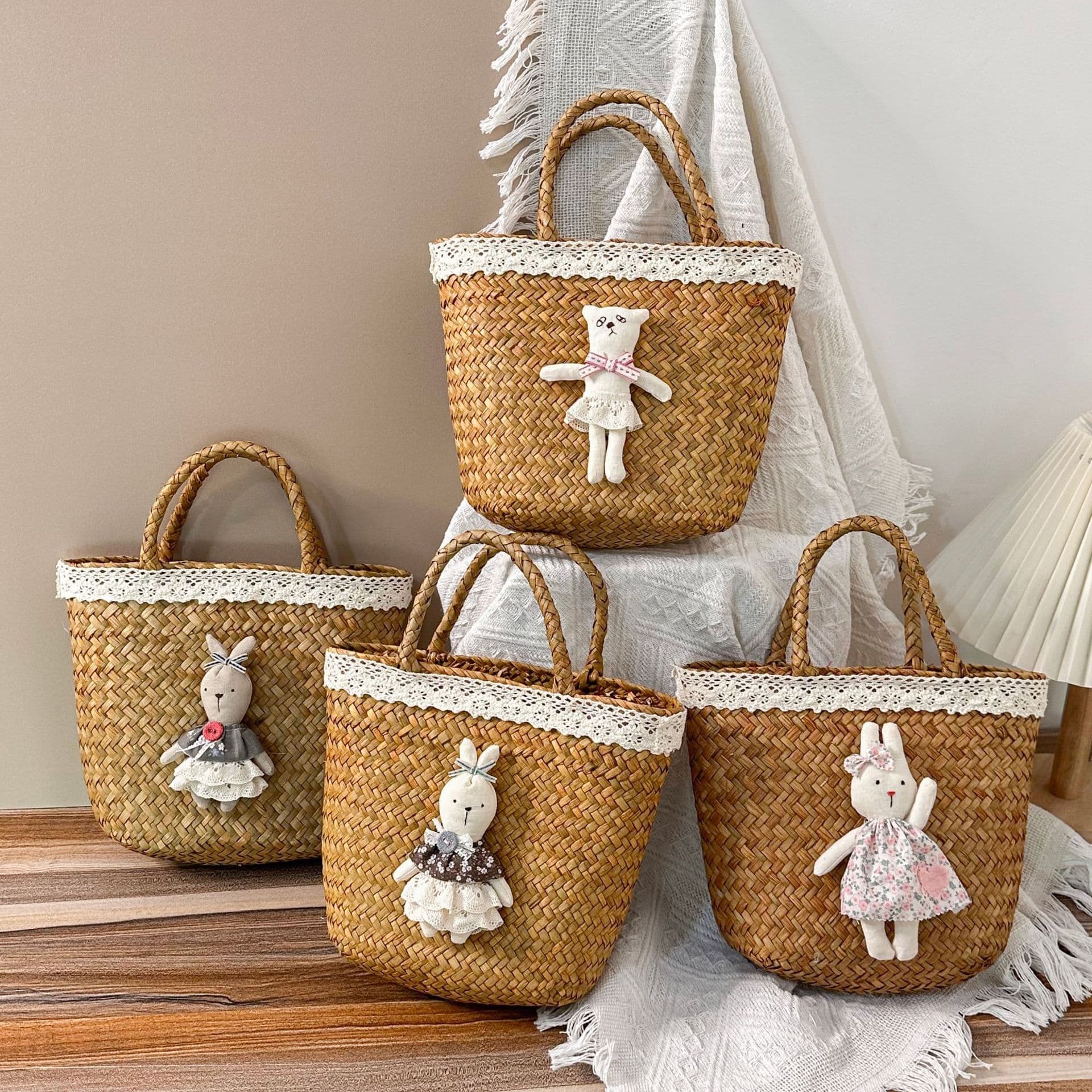 Large Capacity Beach Bag Woven Tote for Women 2026 New Trend Kids Vacation Handmade Woven Bucket Bag