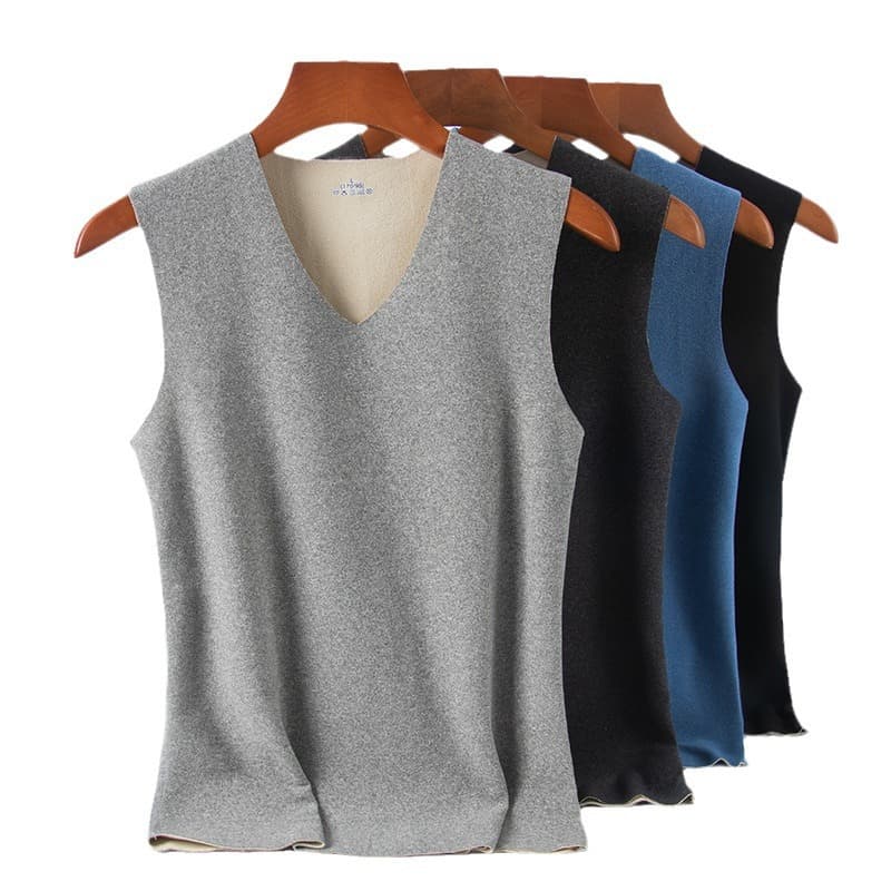 Seamless Warm AB Reversible Vest Men's Sleeveless V-Neck Solid Color Base Layer Fleece Waistcoat Live Stream Benefit Item