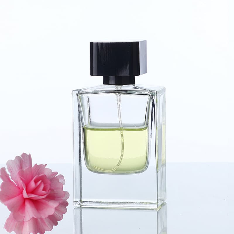 50ml Thickened Snap-On Glass Perfume Bottle, Transparent Square Spray Empty Perfume Bottle, Perfume Refill Bottle