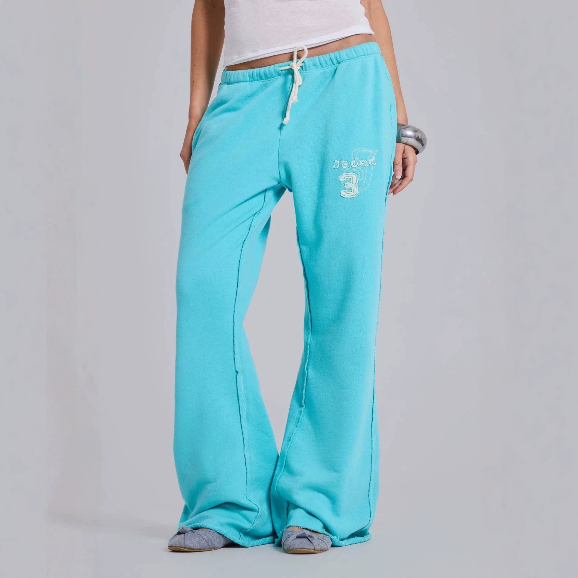 Spring new American style pants for men and women, elastic patch casual pants, trendy retro loose straight wide leg pants INS
