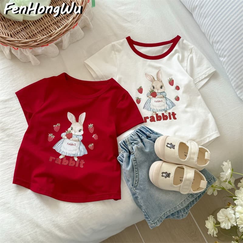 【Pink House】Children's Short Sleeve T-Shirt Summer Korean Style Undershirt Girl's T-Shirt Rabbit Baby Summer Top
