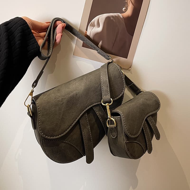 Retro Crossbody Saddle Bag Women's Autumn Winter Street Style PU Leather Simple Quality Single Shoulder Bag Ladies Accessory