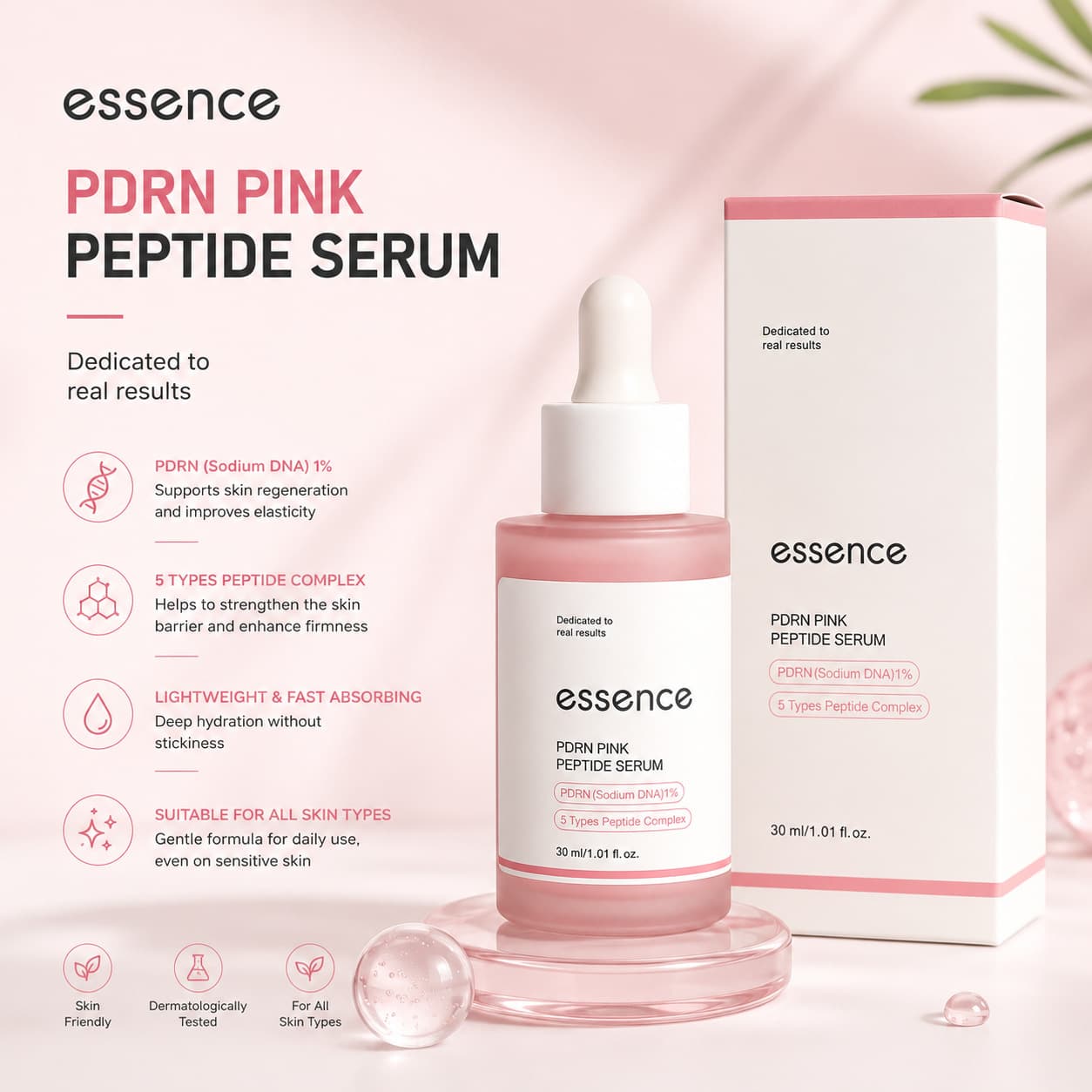 Export stock pink polypeptide essence niacinamide PDRN PINK PEPTIDE SERUM brightening essence