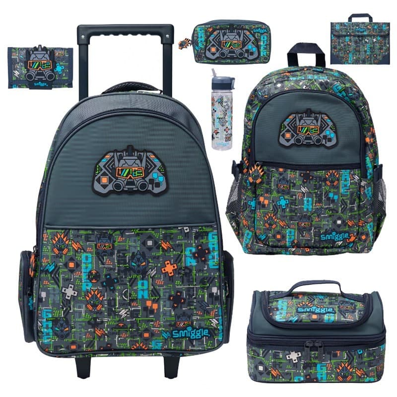 Australian Smiggle Large-Capacity School Backpack with Wheels, Cartoon Design, Suitable for Students, Large Travel Backpack