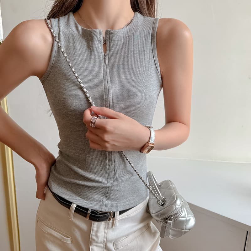 American ribbed cotton summer zipper design sleeveless bottoming vest for women with suspenders for inner wear and outer wear slim fit top