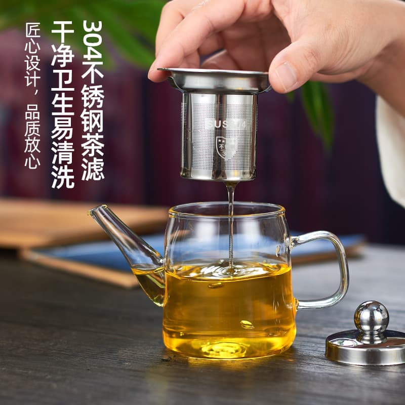 Glass Teapot Set with Stainless Steel 304 Inner Filter, Heat-Resistant Flower Tea Pot with Handle