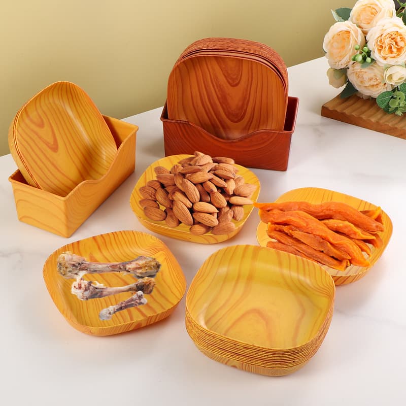 Cross-border Temu Hot Item Modern Ins Style Wood Grain Imitation Bone Dish, Creative Home Living Room Snack Plate for Seeds, Snacks, Candies