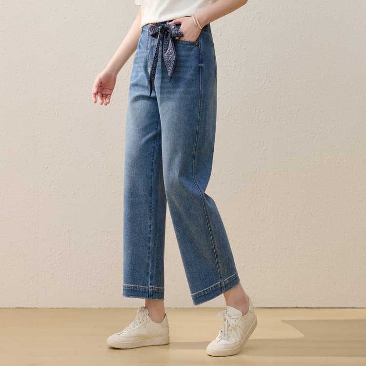 【Eight-Point Dad Jeans】Detachable Ribbon Straight-Leg Jeans, Xianlixiu Plus Size Women's Summer New Arrival