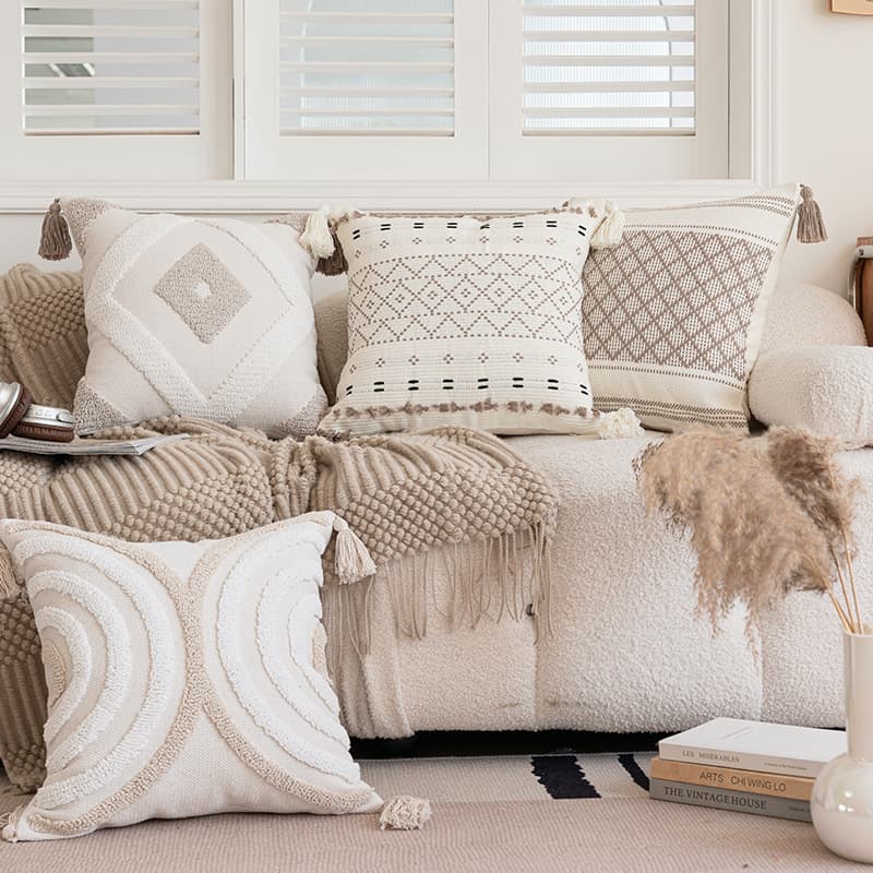 Curated Nordic Style Ins Throw Pillow for Home Simple Sofa with Tassels Small Grid Tufted Pillow Cover and Insert