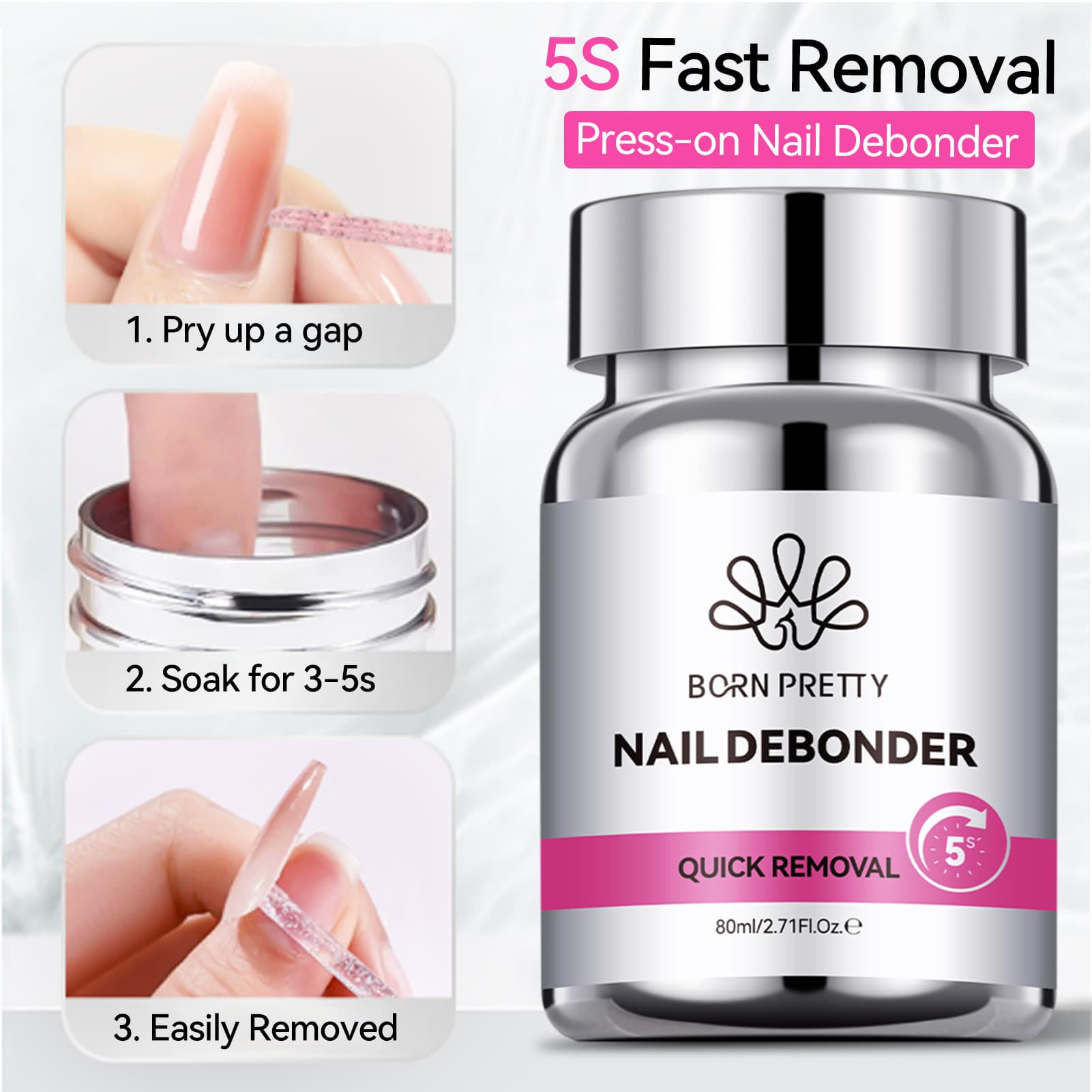 BORN PRETTY powerful glue remover, sponge soaked in bottle, does not hurt the armor and quickly dissolves the glue while wearing it