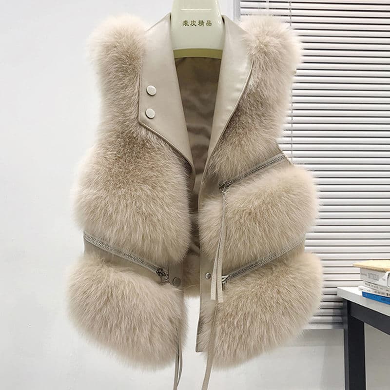 Women's Short Fur Vest Coat, Slim Fit Fashion Youth Style, Winter Versatile Patchwork Faux Fox Fur